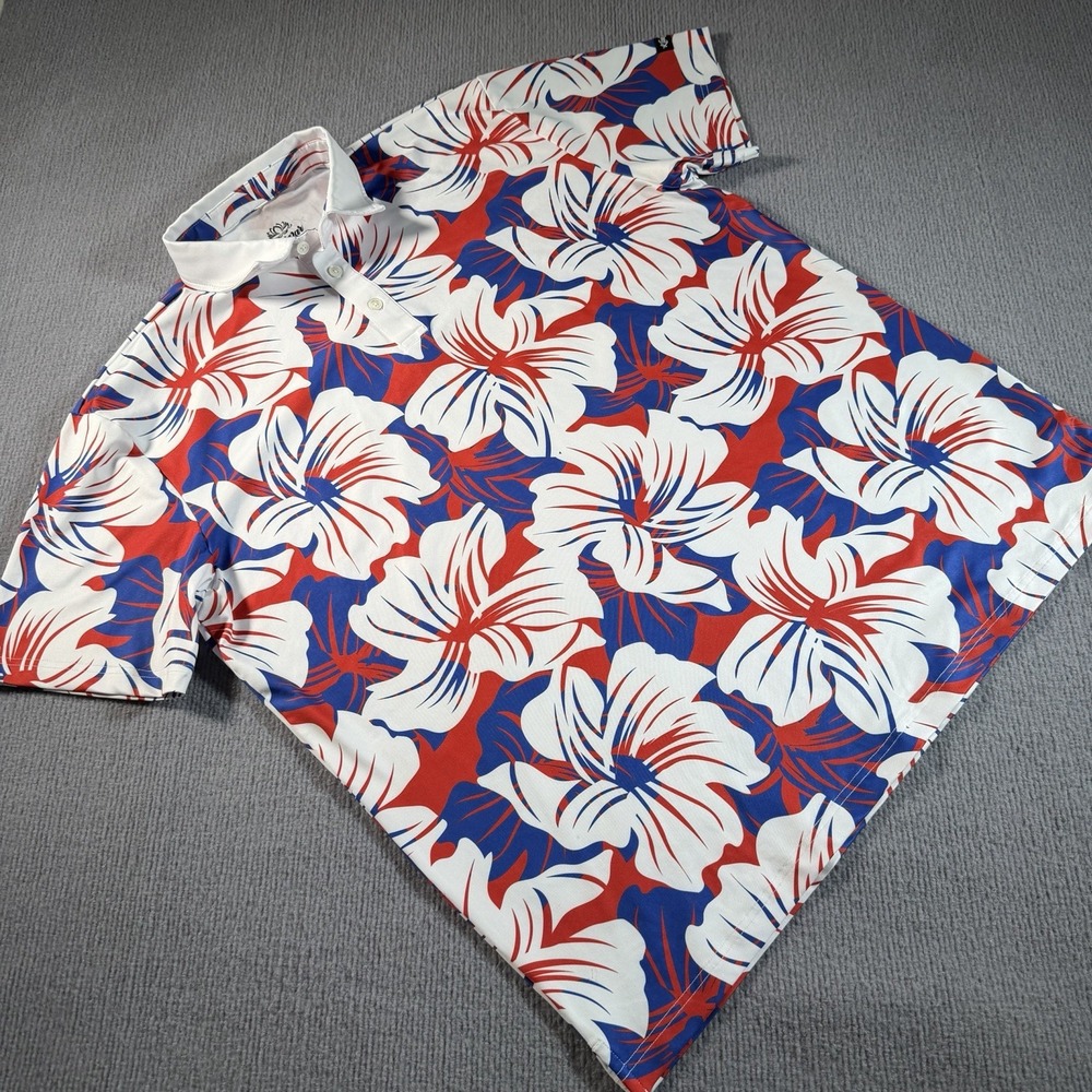 KaiPar Golf Polo Shirt‎ Mens 2XL Black Palm Floral Performance Stretch Tropical